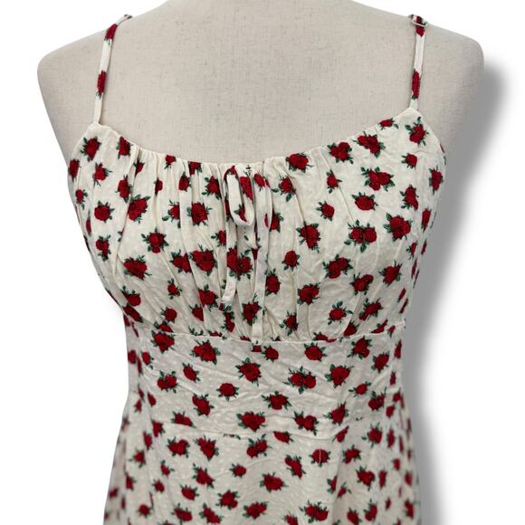 NEW Self Esteem A-Line Dress Size Large Cream Red Rose Print Smocked Sundress - Picture 3 of 8